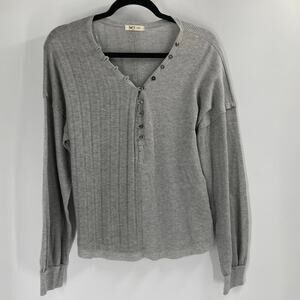 Two Lips Waffle Ribbed Mixed Gray Long Sleeve Top Women’s Large Casual  NEW